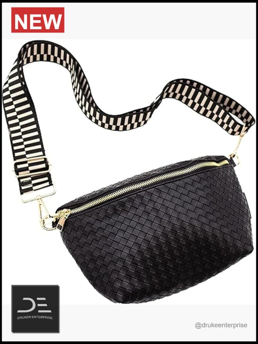 Woven Vegan Leather Crossbody Bag - Adjustable Strap